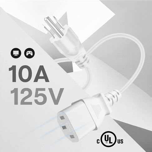 سلك طاقة عالمي TNP (10 أقدام) - NEMA 5-15P إلى IEC320C13 مقبس توصيل سلك كابل الطاقة - أبيض in Kuwait