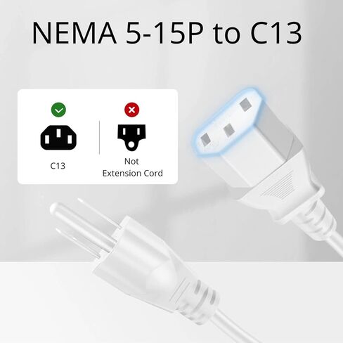 سلك طاقة عالمي TNP (10 أقدام) - NEMA 5-15P إلى IEC320C13 مقبس توصيل سلك كابل الطاقة - أبيض in Kuwait