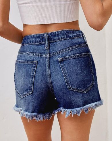 Women's Ripped High Waisted Denim Shorts Stretchy Frayed Raw Hem Jean Shorts in Saudi Arabia