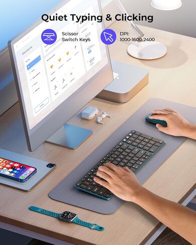 لوحة مفاتيح وماوس بلوتوث لاسلكي لجهاز Mac، لوحة مفاتيح وماوس رفيعة قابلة لإعادة الشحن متعددة الأجهزة من الفولاذ المقاوم للصدأ بالحجم الكامل، متوافقة مع MacBook Pro/Air، iPad، iMac - رمادي فضائي in Saudi Arabia