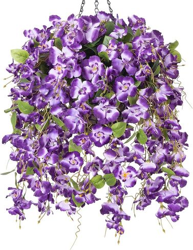 Artificial Fake Hanging Flowers Plants Baskets for Outdoor Spring Summer Decoration, Faux Silk Pink Hibiscus Long Vines in Planter UV Resistant Realistic for Home Porch Outside Garden Yard Patio in Saudi Arabia