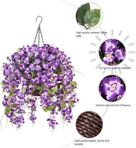 Artificial Fake Hanging Flowers Plants Baskets for Outdoor Spring Summer Decoration, Faux Silk Pink Hibiscus Long Vines in Planter UV Resistant Realistic for Home Porch Outside Garden Yard Patio in Saudi Arabia