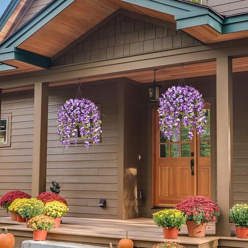 Artificial Fake Hanging Flowers Plants Baskets for Outdoor Spring Summer Decoration, Faux Silk Pink Hibiscus Long Vines in Planter UV Resistant Realistic for Home Porch Outside Garden Yard Patio in Saudi Arabia