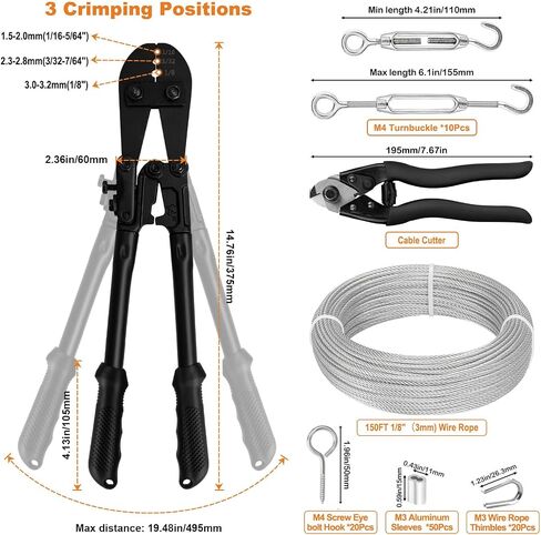 TooTaci 1/8 Stainless Steel Cable, 100ft 1/8 Wire Rope with Wire Rope Crimping Tool and Wire Cutter, 7×7 Strands Aircraft Cable for Deck Railing, Clothesline, Shade Sails, String Light in Saudi Arabia