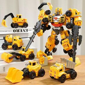 Transforming Engineering Car Toy, Action Figures Car for Engineering Cognition, 5 in 1 Oversize Transforming Robot Toys for Kids, Construction Toys Vehicles for Kids Outdoor Activities