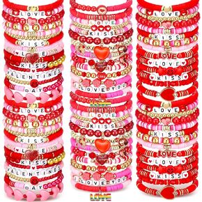 100 Pcs Preppy Heishi Surfer Bracelets Set Colorful Beaded Stretch Bracelets Clay Bracelets for Women Teens