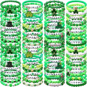 100 Pcs Preppy Heishi Surfer Bracelets Set Colorful Beaded Stretch Bracelets Clay Bracelets for Women Teens