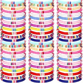 100 قطعة من أساور Preppy Heishi Surfer مجموعة أساور ملونة مطرزة بالخرز أساور من الطين للنساء المراهقات in Kuwait