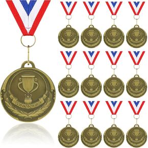 Gold Medals for Awards - 12 Pieces Winner Medal Metal with Neck Ribbon Prizes for Kids, Adults, Sports Day, Spelling Bees, Competitions, Party, 2 Inches