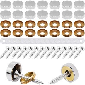 16set Screw Covers Caps, Solic Brass Screw Cap Covers Gold Decorative Screws with Caps 0.39"/10mm Diameter Mirror Decorative Screws Fasteners, Upholstery Screws with Caps (10mm)