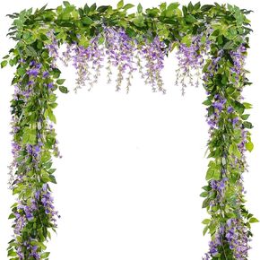 Wisteria Garland 5pcs Artificial Flowers Garland Wisteria Vine Artificial Hanging Flowers Plants Greenery Fake Leaf Garland for Wedding Kitchen Home Party Decor(Milk White)