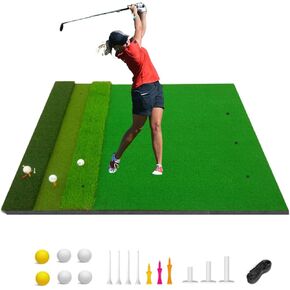 Golf Mat, 5x4ft Golf Hitting Mat, 3-in-1 Artificial Turf Practice Mat Putting Mat with Golf Tee for Backyard Driving Outdoor & Indoor Swing & Chipping Training