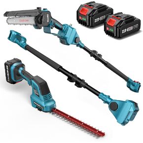 Seesii 4-in-1 Pole Saw & Pruning Shears Combo Kit, 6 Inch Mini Chainsaw for Tree Trimming, Battery Powered Chain Saw with Extension Pole, Tree Trimmer Limb Branch Cutter Pruner