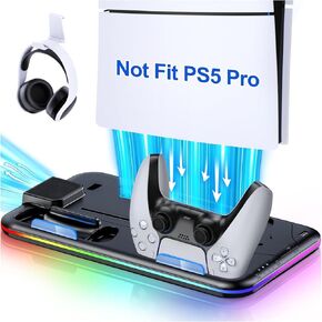 حامل PS5، محطة تبريد PS5 مع مروحة تبريد، حامل RGB PS5 مع محطة شحن وحدة تحكم PS5 لوحدة تحكم PlayStation 5 Slim، ملحقات PS5 لجهاز PS5 Slim