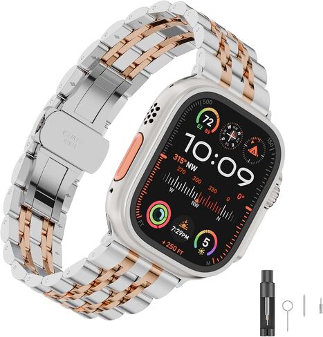 سوار صلب من الفولاذ المقاوم للصدأ متوافق مع ساعة Apple 49 مم 46 مم 45 مم 44 مم 42 مم 41 مم 40 مم 38 مم، حزام معدني لسلسلة iWatch Series Ultra/Ultra2/10/9/8/7/6/5/4/3/2/1 SE للنساء والرجال in Saudi Arabia