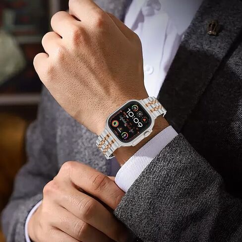 سوار صلب من الفولاذ المقاوم للصدأ متوافق مع ساعة Apple 49 مم 46 مم 45 مم 44 مم 42 مم 41 مم 40 مم 38 مم، حزام معدني لسلسلة iWatch Series Ultra/Ultra2/10/9/8/7/6/5/4/3/2/1 SE للنساء والرجال in Saudi Arabia