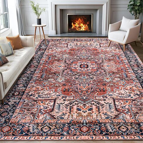 ISEAU Indoor Entryway 2x3 Vintage Rug - Small Machine Washable Area Rug with Non-Slip Backing, Low Pile Throw Rugs for Door, Entrance, Kids Room, Bedside, Bedroom, Kitchen in Kuwait