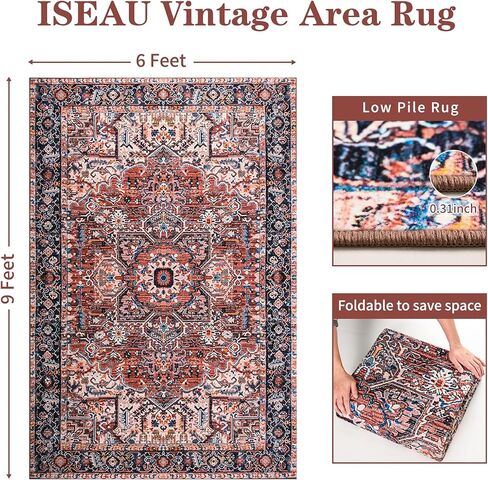 ISEAU Indoor Entryway 2x3 Vintage Rug - Small Machine Washable Area Rug with Non-Slip Backing, Low Pile Throw Rugs for Door, Entrance, Kids Room, Bedside, Bedroom, Kitchen in Kuwait