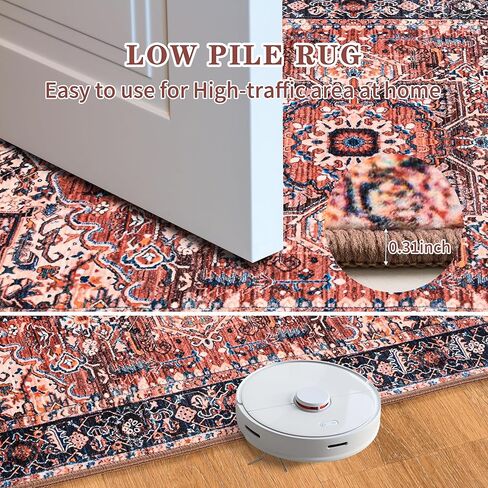 ISEAU Indoor Entryway 2x3 Vintage Rug - Small Machine Washable Area Rug with Non-Slip Backing, Low Pile Throw Rugs for Door, Entrance, Kids Room, Bedside, Bedroom, Kitchen in Kuwait