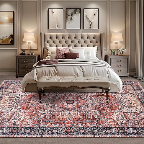 ISEAU Indoor Entryway 2x3 Vintage Rug - Small Machine Washable Area Rug with Non-Slip Backing, Low Pile Throw Rugs for Door, Entrance, Kids Room, Bedside, Bedroom, Kitchen in Kuwait