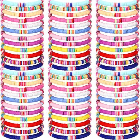 100 Pcs Preppy Heishi Surfer Bracelets Set Colorful Beaded Stretch Bracelets Clay Bracelets for Women Teens in Kuwait