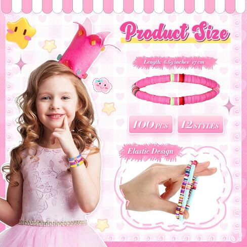100 Pcs Preppy Heishi Surfer Bracelets Set Colorful Beaded Stretch Bracelets Clay Bracelets for Women Teens in Kuwait