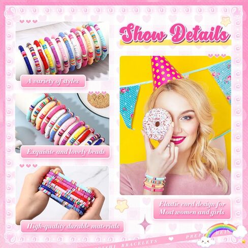 100 Pcs Preppy Heishi Surfer Bracelets Set Colorful Beaded Stretch Bracelets Clay Bracelets for Women Teens in Kuwait