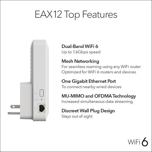 NETGEAR WiFi 6 Mesh Range Extender (EAX17) – Add up to 1,500 sq. ft. and 20+ Devices with AX3000 Dual-Band Wireless Signal Booster & Repeater (up to 3.0Gbps Speed) – WPA Security, Smart Roaming in Kuwait