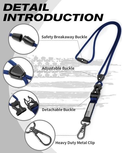 LIUGX Badge Holder with Heavy Duty Breakaway Lanyard, Carbon Fiber-Texture, Durable ID Card Holder (Holds 4 Cards) with Quick Release Detachable Buckle, Metal Clip, American Flag in Saudi Arabia