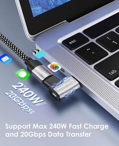 240W Magnetic USB C 90 Degree Adapter, 1Pack Right Angle Type C Adapters with 2 Tips, 24Pin Fast Charge 40Gbps 4K 60Hz for USB 3/4 MacOS Pro/Air Laptop Tablet iPhone 15 16 Pro/Max in Saudi Arabia