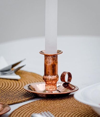 SPIRITUOPOLIS Pure Copper Handmade Candle Holder - Vintage Boho Candle Holders with Handle - Decorative Pillar Candle Holder for Home Decor - Hammered Rustic Candle Holder for Special Events - 1 Piece in Saudi Arabia