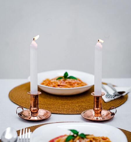 SPIRITUOPOLIS Pure Copper Handmade Candle Holder - Vintage Boho Candle Holders with Handle - Decorative Pillar Candle Holder for Home Decor - Hammered Rustic Candle Holder for Special Events - 1 Piece in Saudi Arabia
