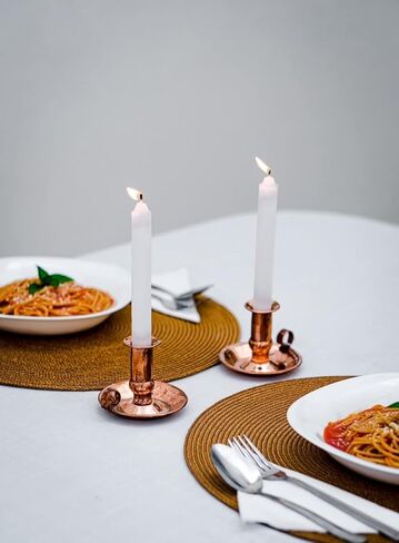 SPIRITUOPOLIS Pure Copper Handmade Candle Holder - Vintage Boho Candle Holders with Handle - Decorative Pillar Candle Holder for Home Decor - Hammered Rustic Candle Holder for Special Events - 1 Piece in Saudi Arabia