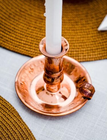 SPIRITUOPOLIS Pure Copper Handmade Candle Holder - Vintage Boho Candle Holders with Handle - Decorative Pillar Candle Holder for Home Decor - Hammered Rustic Candle Holder for Special Events - 1 Piece in Saudi Arabia
