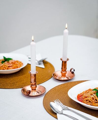 SPIRITUOPOLIS Pure Copper Handmade Candle Holder - Vintage Boho Candle Holders with Handle - Decorative Pillar Candle Holder for Home Decor - Hammered Rustic Candle Holder for Special Events - 1 Piece in Saudi Arabia