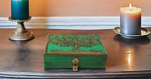 أفكار هدايا عيد ميلاد رائعة، صندوق مجوهرات خشبي مزخرف مصنوع يدويًا، نحت شجرة الحياة وقفل ومفتاح، منظم مجوهرات، صندوق تذكار، صندوق كنز، حامل حلية، صندوق تخزين، صندوق قفل، 8 × 5 بوصات in Kuwait