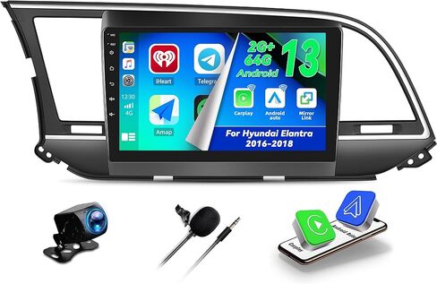 راديو ستيريو للسيارة Camecho 2+64G لسيارة Hyundai Elantra 2016، نظام تشغيل Android 13 مع CarPlay Android Auto، راديو سيارة بشاشة لمس 9 بوصات مع بلوتوث، وحدة رأس ملاحة GPS، WiFi، FM&AM، RDS، DSP، SWC in Saudi Arabia