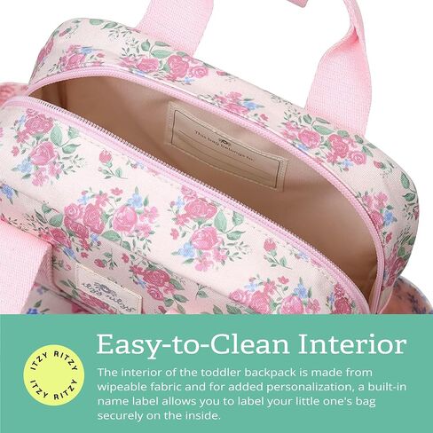 Itzy Ritzy Toddler Backpack - Daycare Bag - Features Adjustable Shoulder Straps, 2 Side Pockets & Spacious Interior with Wipeable Fabric Lining & Name Label, Ribbons & Roses Backpack in Kuwait