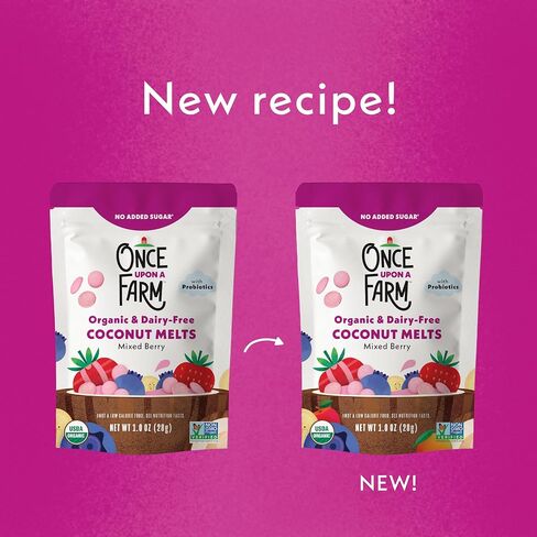 Once Upon A Farm Organic Coconut Melts with Probiotics, Strawberry Banana, Dairy Free, Non GMO, Kosher, 1 Ounces (Pack of 8) | Once Upon A Farm Organic Coconut Melts with Probiotics, Strawberry Banana, Dairy Free, Non GMO, Kosher, 1 Ounces, 8 Pack in Kuwait