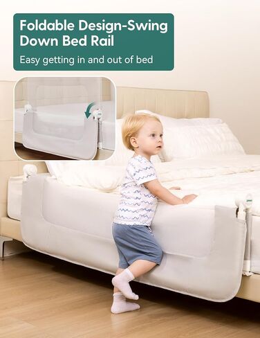 BABELIO Bed Rail for Toddlers, 43" Wide Swing Down & Adjustable Height Toddler Bed Rails, Baby Bed Rail Guard for Kids/Elderly/Adults, Baby Side Rails for Twin/Full/Queen/King Size Bed in Saudi Arabia