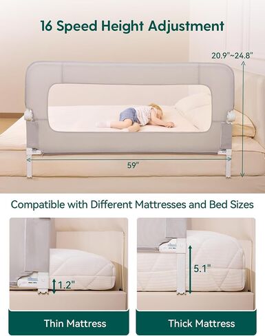 BABELIO Bed Rail for Toddlers, 43" Wide Swing Down & Adjustable Height Toddler Bed Rails, Baby Bed Rail Guard for Kids/Elderly/Adults, Baby Side Rails for Twin/Full/Queen/King Size Bed in Saudi Arabia