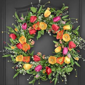 24 Inch Fall Wreath with Lights, Fall Farmhouse Wreath with Berry,Daisies and Pumpkins, Autumn Wreaths for Front Door Outdoor Window Indoor Thanksgiving Halloween Decor