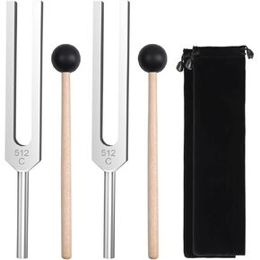 2 pcs 512Hz Tuning Forks Set, Made of Aluminum Alloy Material, Paired with 2pcs Silicone Hammers and 2pcs Plush Cloth Bags, Suitable for Chakra Sound Therapy, Yoga, Meditation