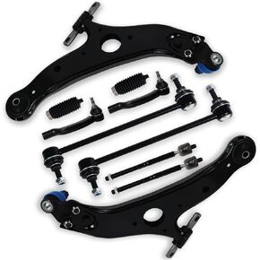10pc Front End Suspension Kit for Toyota Sienna 2004-2010, 2 Lower Control Arms MS86169 MS86170 with Ball Joints, 2 Sway Bars, 4 Outer/Inner Tie Rods, 2 Boots Bellows Replacement