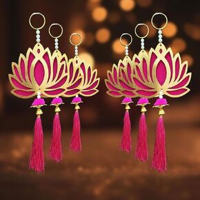 Lotus Hangings for Decoration Floral Wall Hangings for Temple Decor Pooja Room Decoration Items Back Dropper Showpiece for Home Decor (Pack of 6, 10 INCH Long Each)