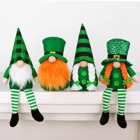 Bunny Chorus St Patricks Day Gnomes Gifts, 4 Pcs Handmade Plush Tomte Swedish Scandinavian Gnome with Lucky Shamrock Pot of Gold Coins Farmhouse St Patricks Day Decorations for The Home Table Décor