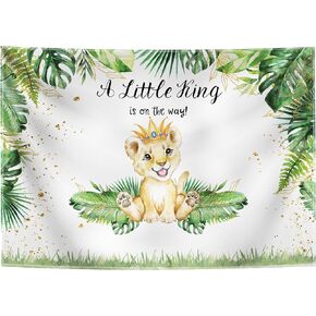 Hilioens 7×5ft Lion Baby Shower Backdrop A Little King is On The Way Background Safari Baby Boy Lion Baby Shower Party Cake Table Decoration Banner Photo Booth Props