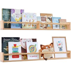 Nursery Book Shelves Wall Mounted Set of 3,Wooden Floating Wall Bookshelves for Kids,Nursery Shelves for Bookshelf Wall, Nursery Decor for Kids Room, Bedroom and Study Room(Natural 3)