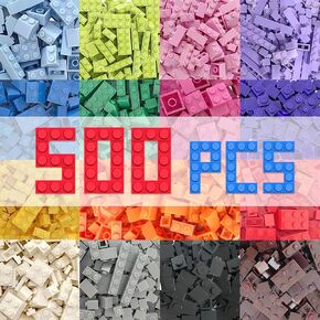 500 Pieces Classic Building Bricks in 15 Popular Colors and 12 Mixed Shapes, Creative Small Building Blocks Set Learning Educational Toy Gift for Kids, Compatible with All Major Brands