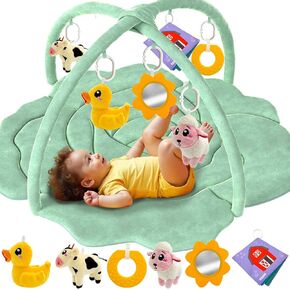 QUOKKA Padded Baby Gym Mat for Floor Tummy Time - Super Soft Black&White Play Gym Mat for Kids Toddlers & Infants - 6 Toys | Thick Pad | Machine Washable | Black White Colors for Vision Development